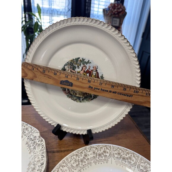 vintage Harker Pottery plate in the "Godey Prints" or "Courting Couple" pattern. - Picture 4 of 7